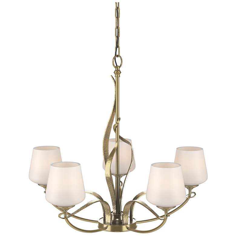 Image 1 Flora Modern Brass 5 Arm Chandelier With Opal Glass