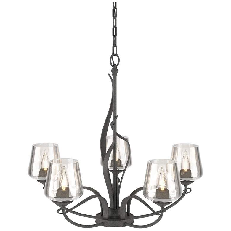 Image 1 Flora Natural Iron 5 Arm Chandelier With Clear Glass