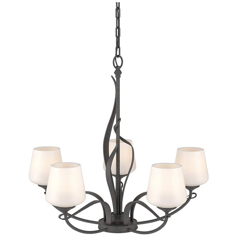 Image 1 Flora Natural Iron 5 Arm Chandelier With Opal Glass