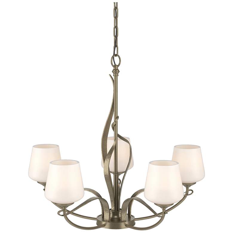Image 1 Flora Soft Gold 5 Arm Chandelier With Opal Glass