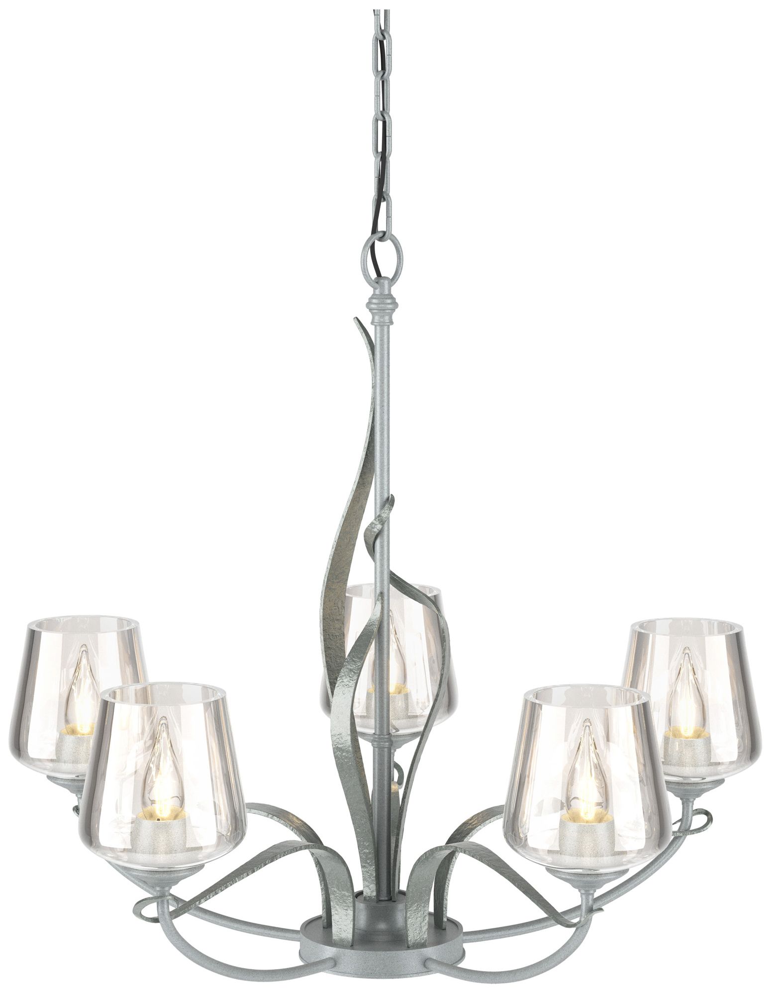 Flora Vintage Platinum 5 Arm Chandelier With Clear Glass - Made to Order
