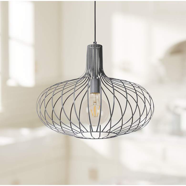Image 1 Florabelle 19 3/4"W Textured Gray Open Cage Pendant Light