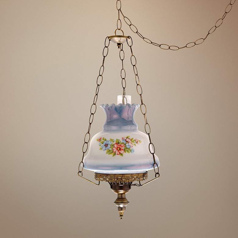 Image 1 Floral 13 inch Wide Antique-Style Plug-in Swag Chandelier