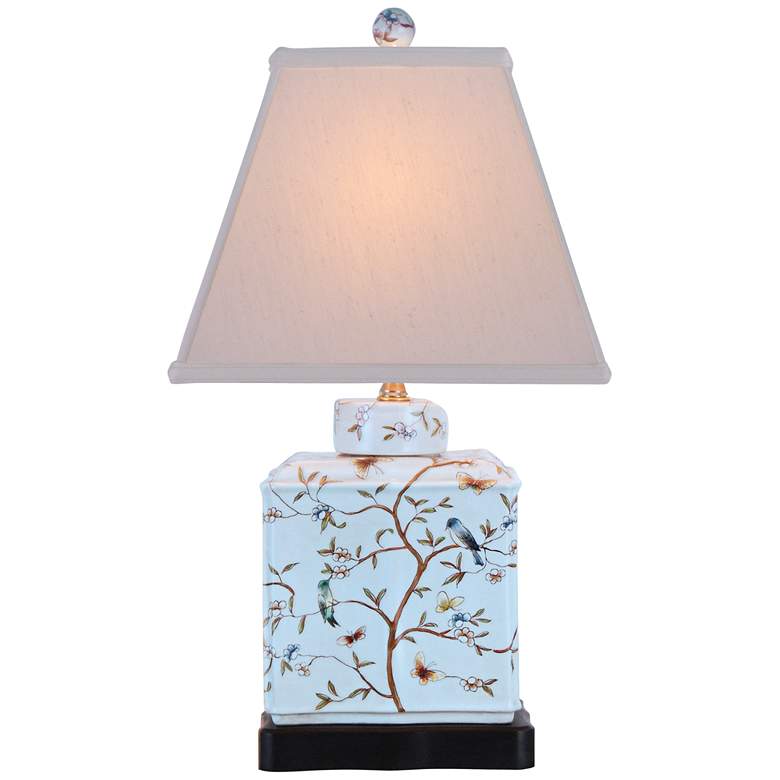 Image 2 Floral 20 inch High Rectangular Porcelain Jar Accent Table Lamp