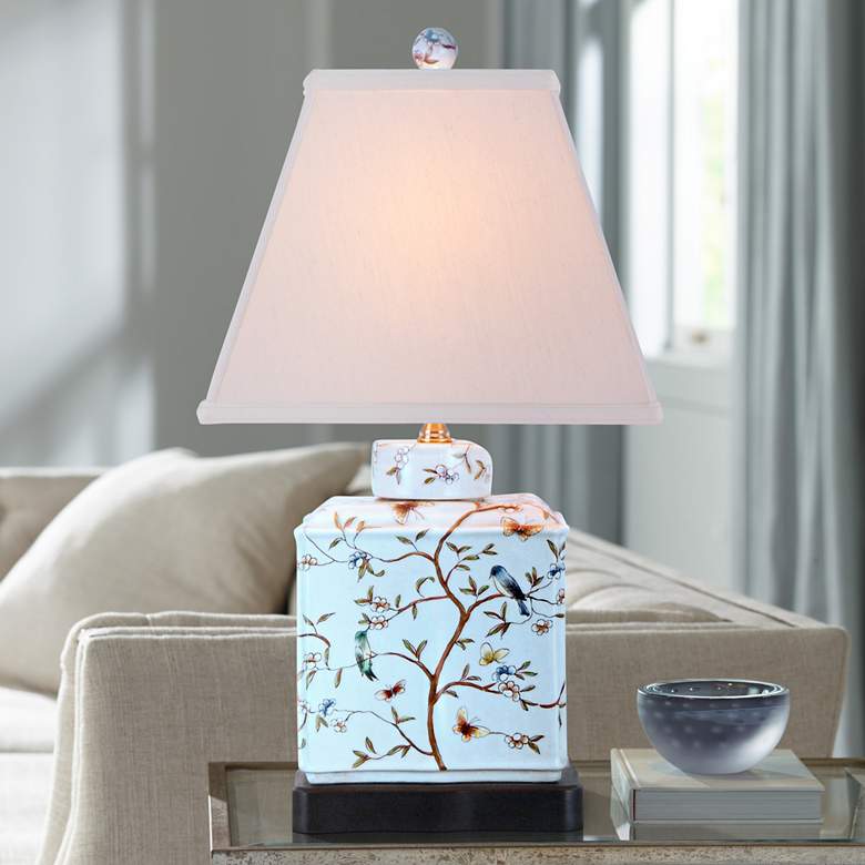 Image 1 Floral 20 inch High Rectangular Porcelain Jar Accent Table Lamp