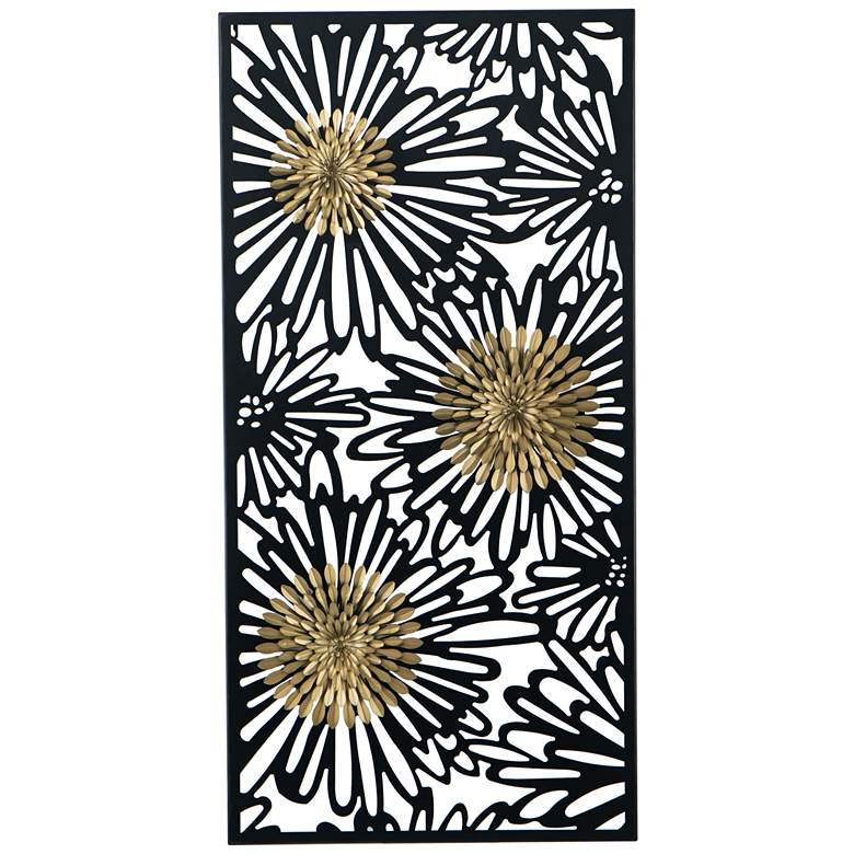 Image 1 Floral 39" Tall Black & Gold Metal Wall Décor