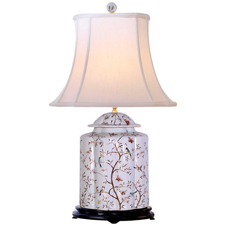 Image 1 Floral and Birds Scalloped Jar Porcelain Table Lamp