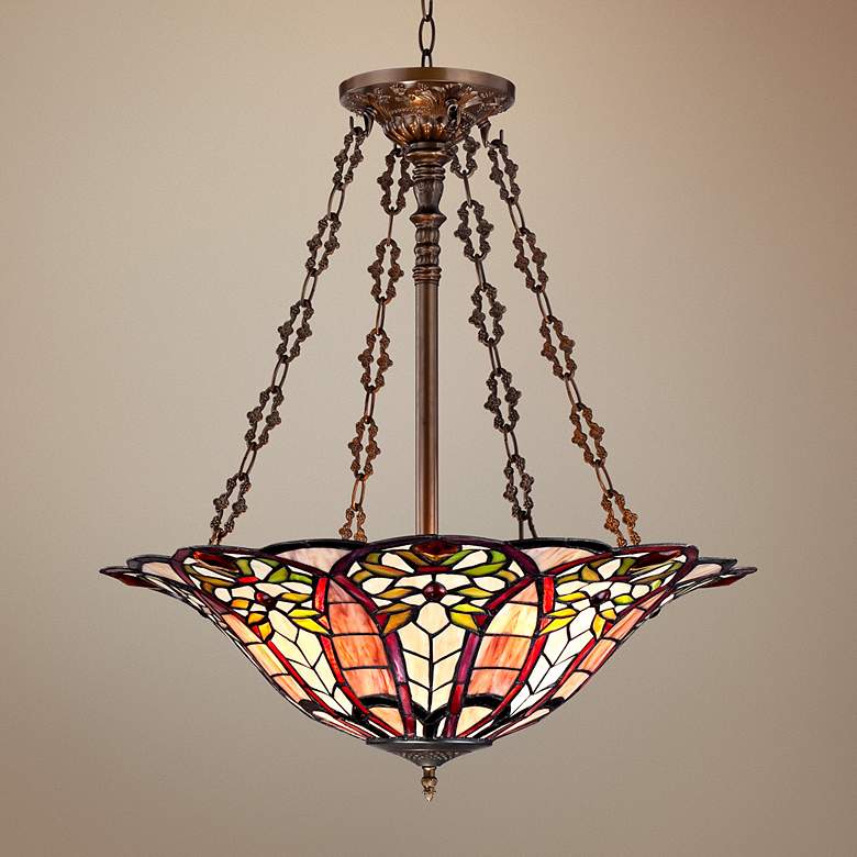 Image 1 Floral Art Glass 24 1/2 inch Wide Tiffany Style Pendant Light