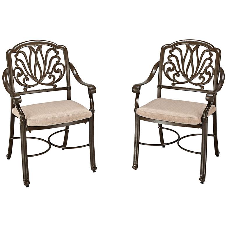 Image 1 Floral Blossom Taupe Cast Aluminum Outdoor Arm Chair Pair