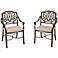 Floral Blossom Taupe Cast Aluminum Outdoor Arm Chair Pair