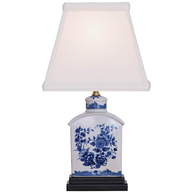 Floral Blue and White Mini Tea Jar Porcelain Table Lamp