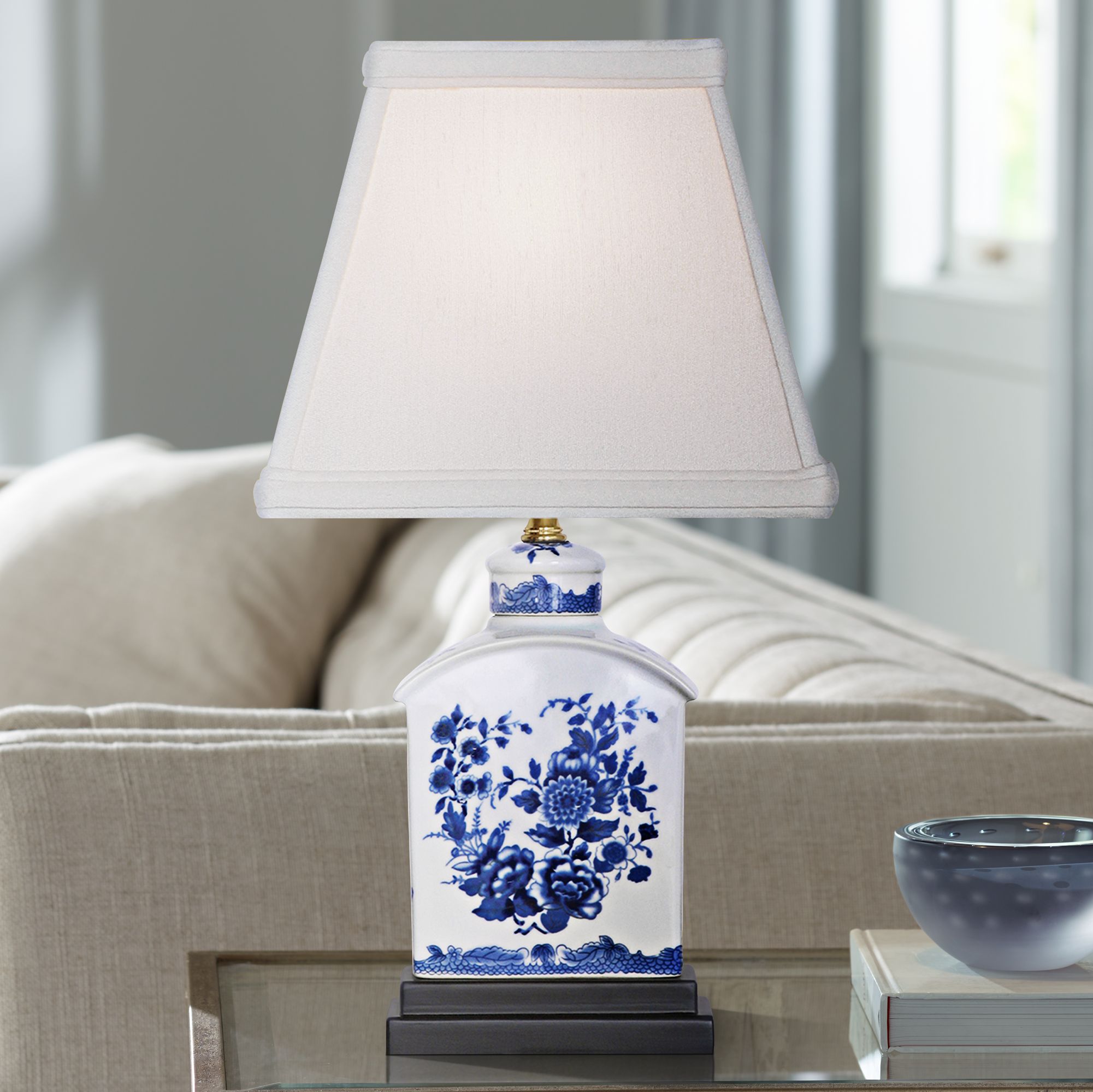 small blue and white porcelain lamp