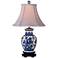 Floral Blue and White Oval Porcelain Vase Footed Table Lamp