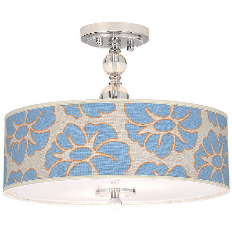 Image 1 Floral Blue Silhouette Giclee 16 inch Wide Ceiling Light