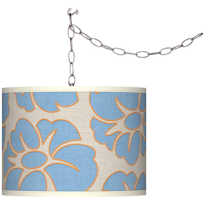 Image 1 Floral Blue Silhouette Plug-In Swag Chandelier