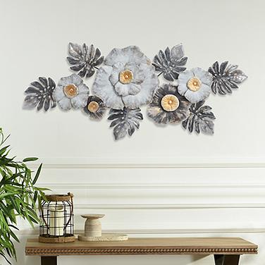 Floral Brooch 47.2"W x 20.9"H Hand Made Metal Wall Art Sculpture