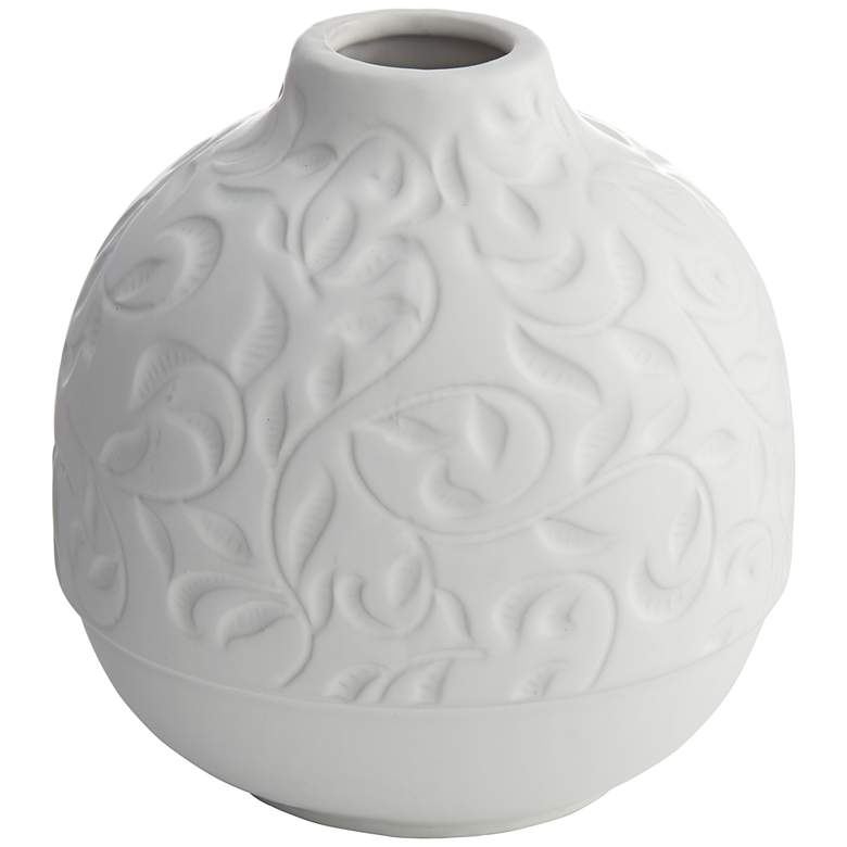 Floral Carved 7 inch High Matte White Porcelain Decorative Vase