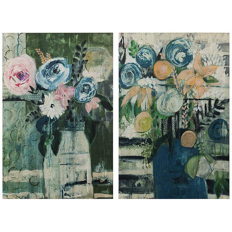 Image 2 Floral Circle and Stripe 36" High 2-Piece Wood Wall Art Set