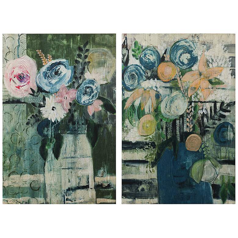 Image 2 Floral Circle and Stripe 36 inch High 2-Piece Wood Wall Art Set