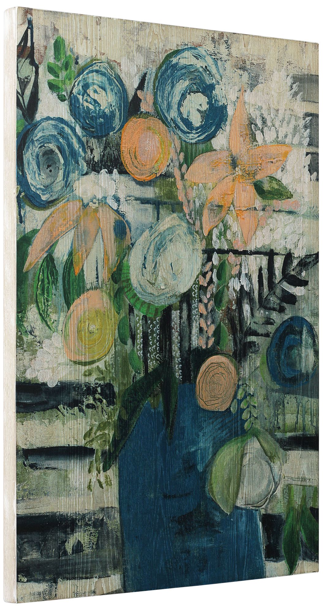 Floral Circle and Stripe 36" High 2-Piece Wood Wall Art Set