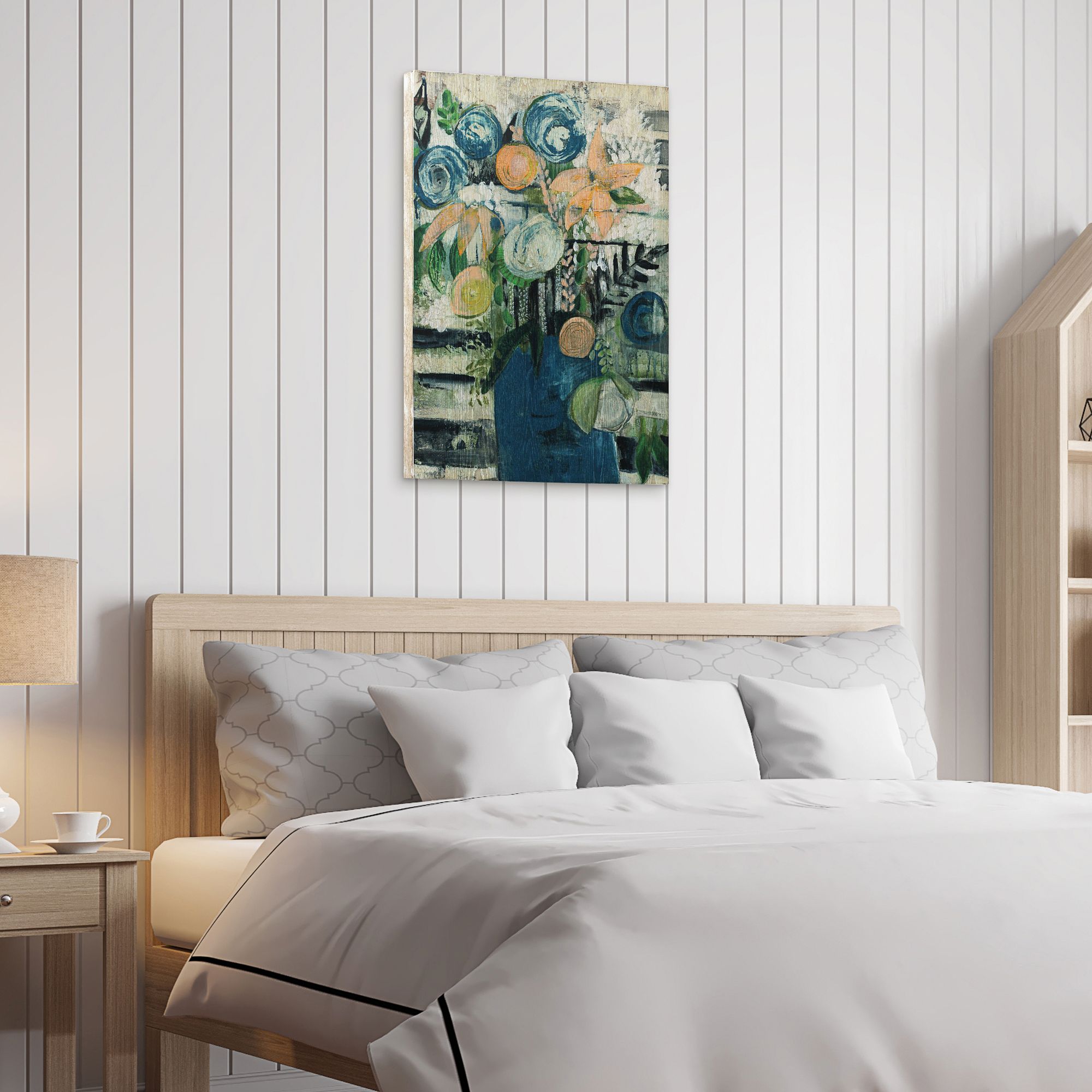 Floral Circle and Stripe 36" High 2-Piece Wood Wall Art Set