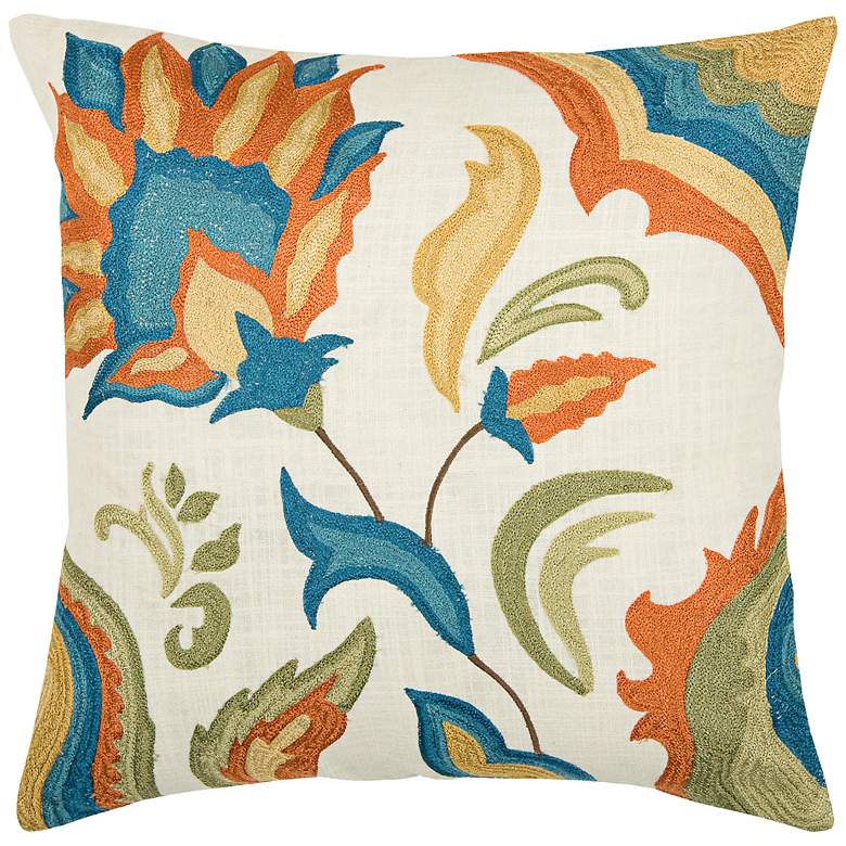 Image 1 Floral Embroidered 18 inch Square Throw Pillow