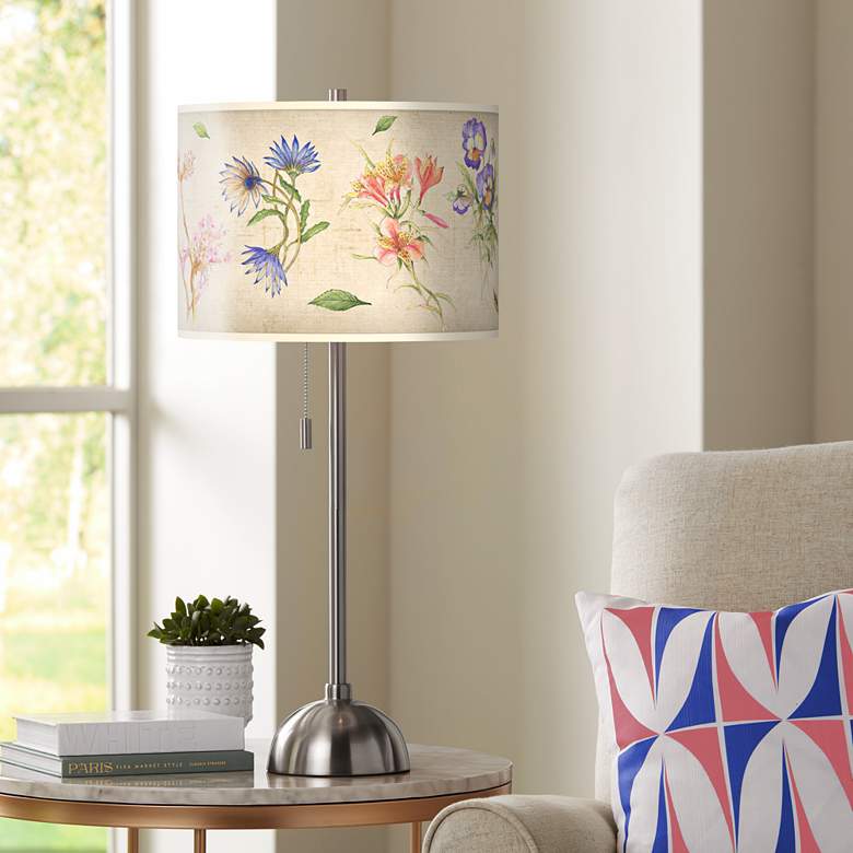 Image 1 Floral Fancy Giclee Brushed Nickel Table Lamp