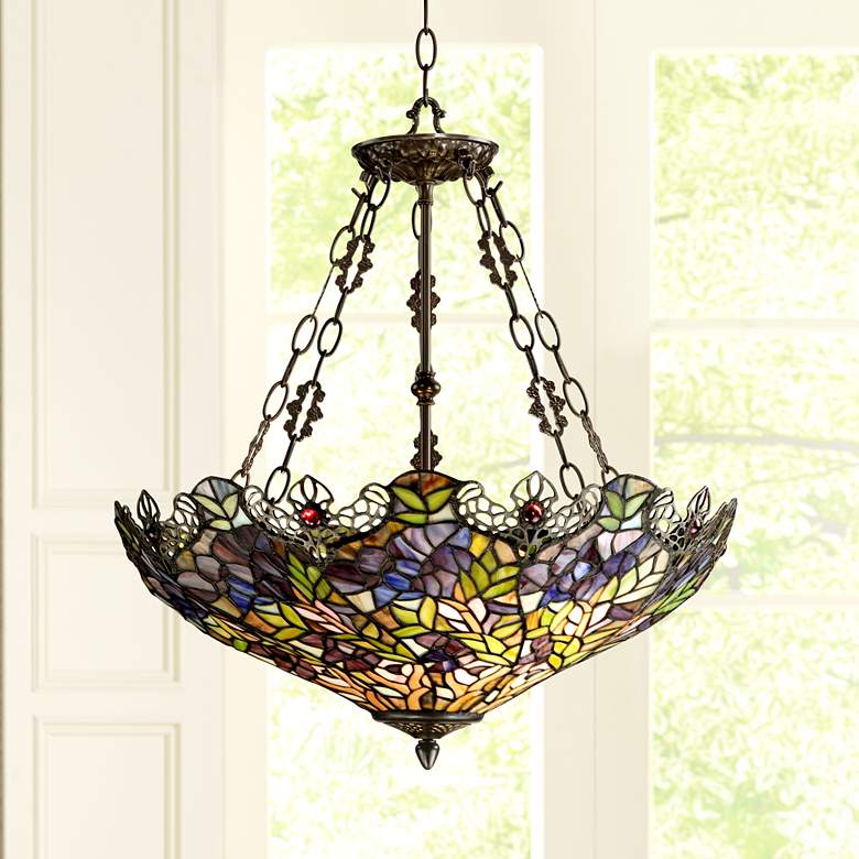 Floral Garden 3-Light Tiffany-Style Glass Bowl Pendant