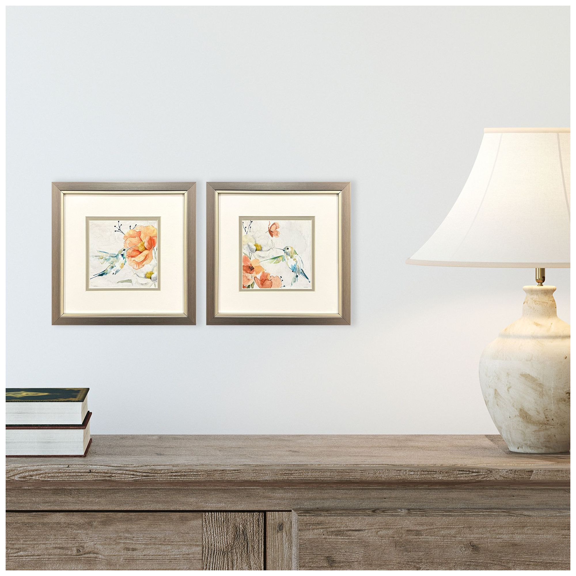 Image 4 Floral Hummingbird 11"W x 11"H Framed Art Set of 2 more views