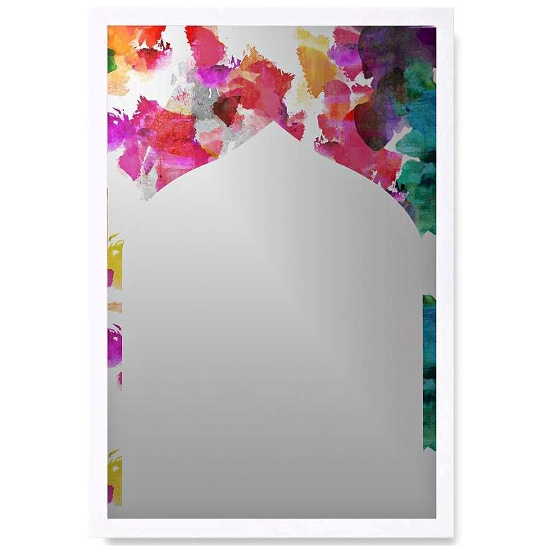 Image 1 Floral Inks White Wood 18" x 26" Wall Mirror Art