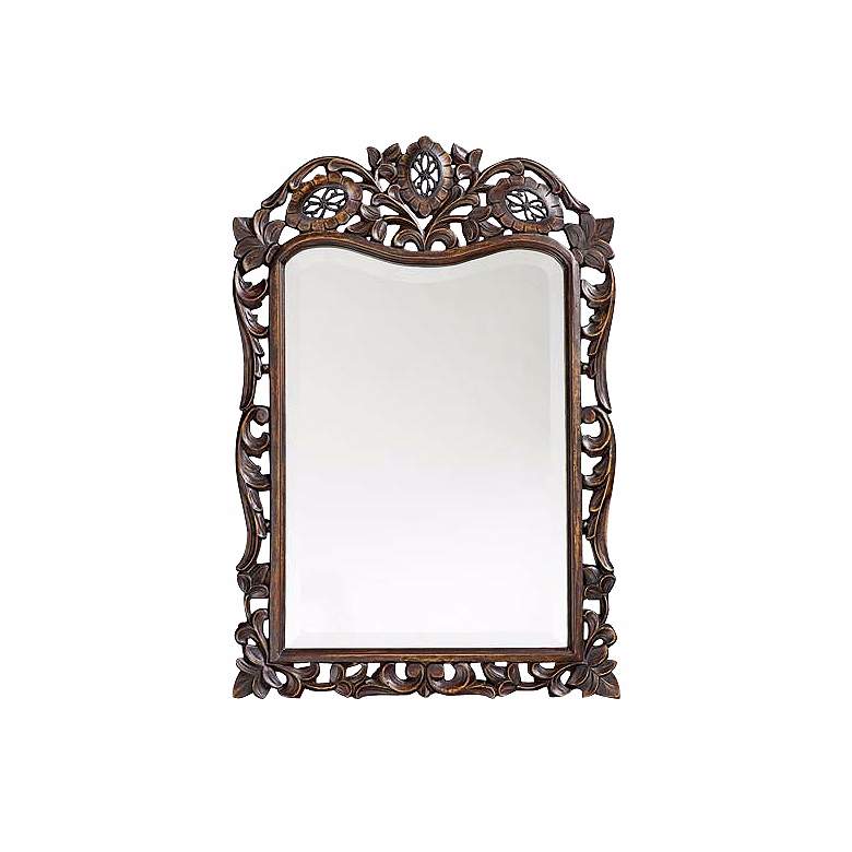 Image 1 Floral Open Work Antique Bronze 20" x 29" Wall Mirror
