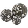 Floral Painted Decorative Orbs - Set of 3 - Brown &#38; White