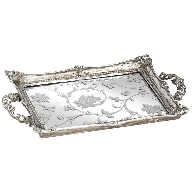 Image 1 Floral Pattern 13" Wide Silver Mirrored Decorative Tray