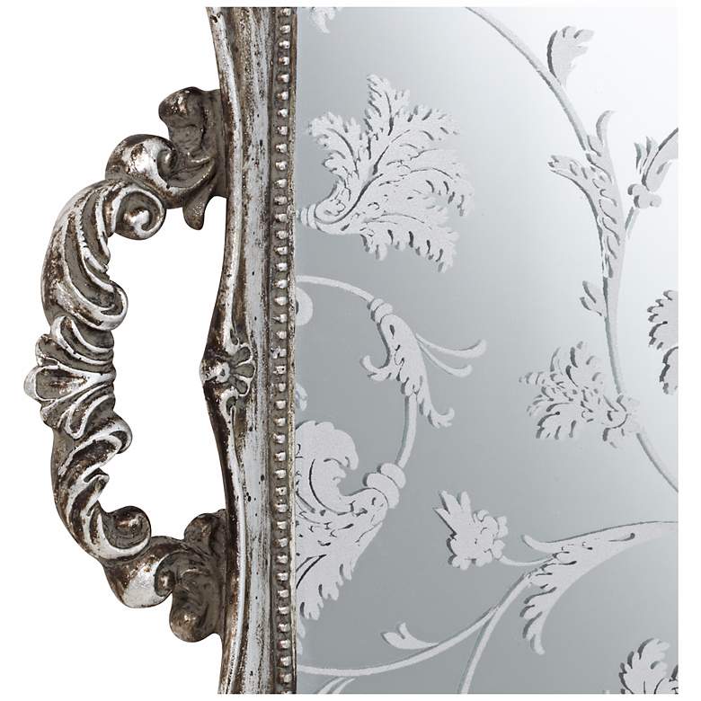 Image 4 Floral Pattern 13" Wide Silver Mirrored Decorative Tray more views