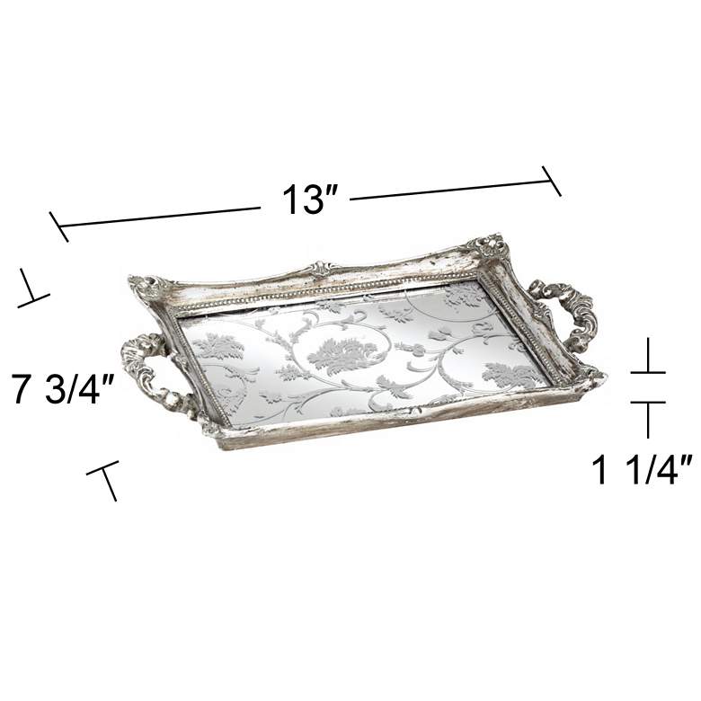 Image 5 Floral Pattern 13" Wide Silver Mirrored Decorative Tray more views