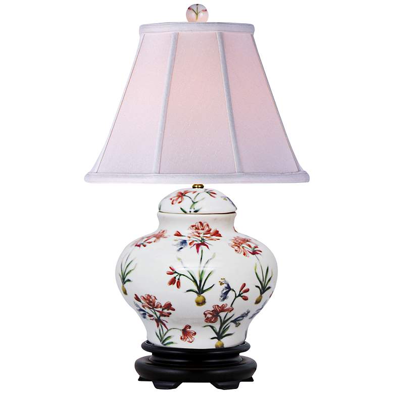 Image 1 Floral Pattern 16 inchH Hand-Painted Porcelain Jar Table Lamp