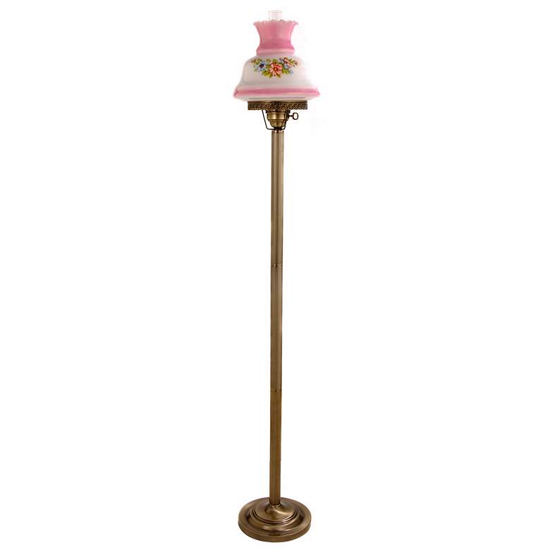 Image 1 Floral Pink Hurricane Glass Floor Lamp