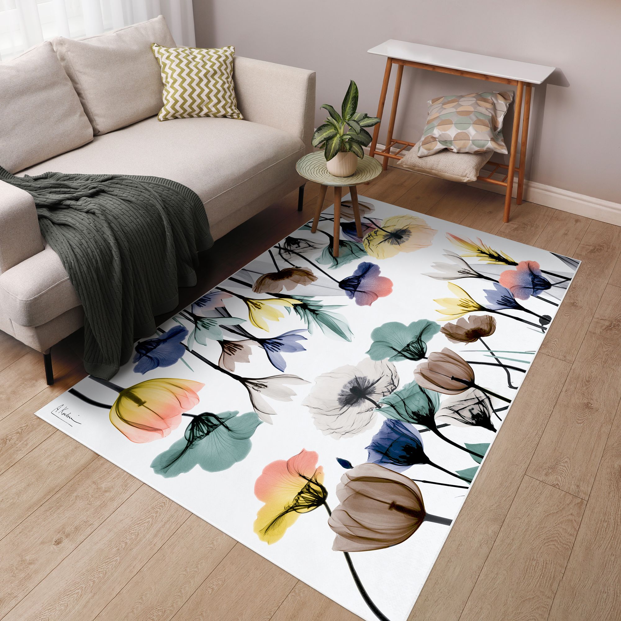 Image 2 Floral Pleasures I Washable Flowers Art Area Rug size 5'x8' more views