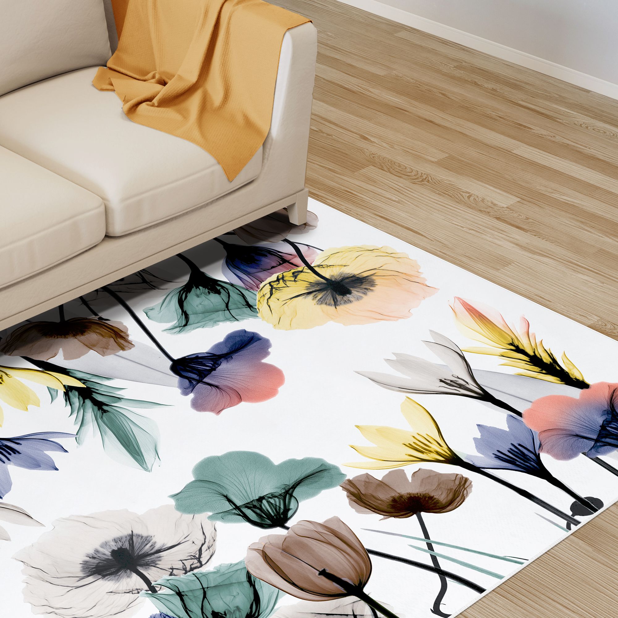 Image 5 Floral Pleasures I Washable Flowers Art Area Rug size 5'x8' more views