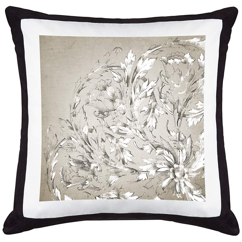 Image 1 Floral Rosette Black Canvas and Microsuede 18 inch Square Pillow