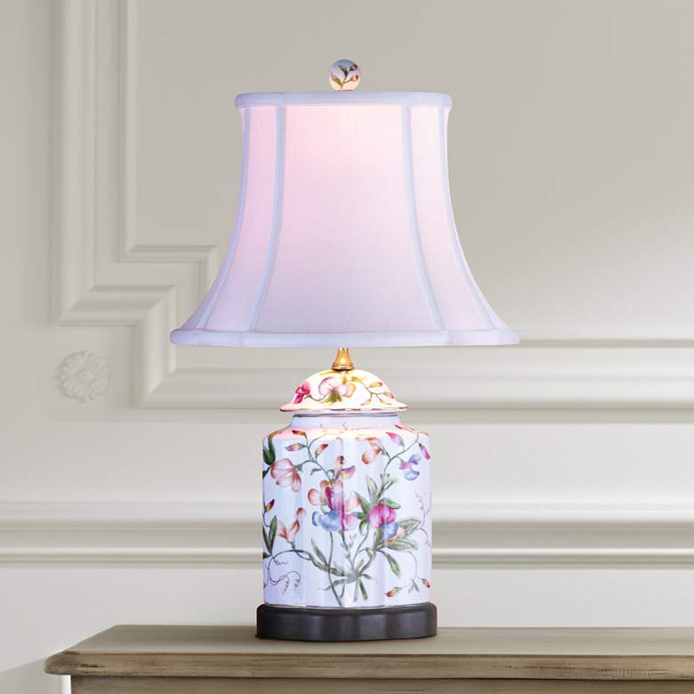 Image 1 Floral Scalloped White Porcelain 22" High Traditional Tea Jar Lamp