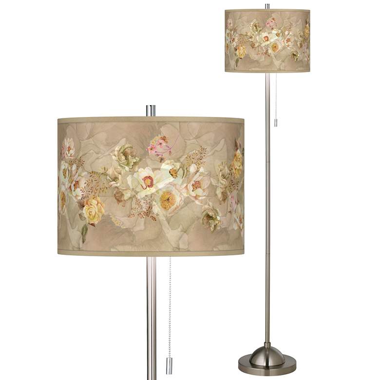 Image 1 Floral Spray Brushed Nickel Pull Chain Floor Lamp