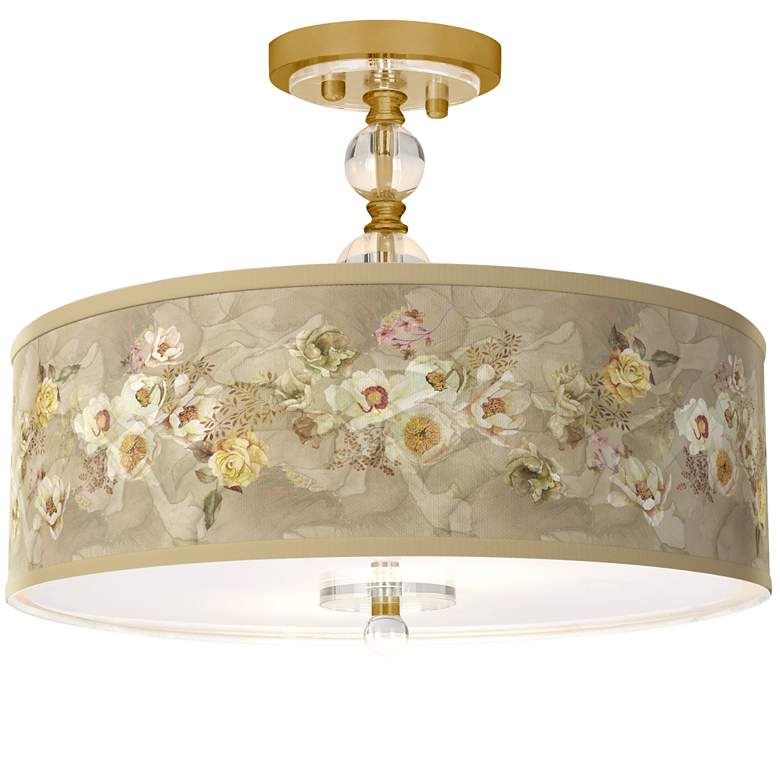 Image 1 Floral Spray Giclee 16"W Gold Semi-Flush Ceiling Light