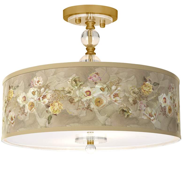 Image 1 Floral Spray Giclee 16 inchW Gold Semi-Flush Ceiling Light