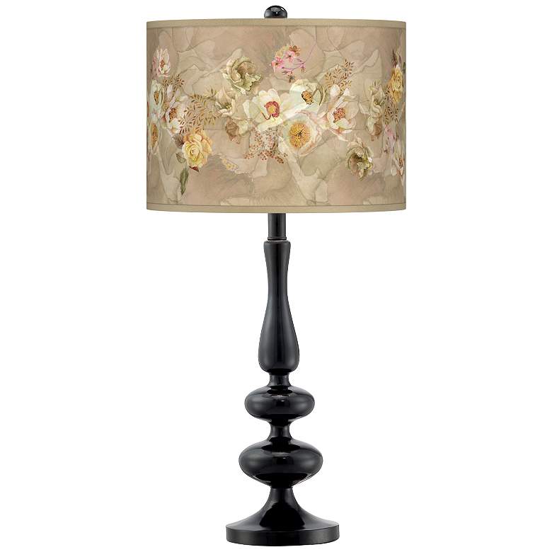 Image 1 Floral Spray Giclee Paley Black Table Lamp