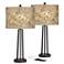 Floral Spray Susan Dark Bronze USB Table Lamps Set of 2