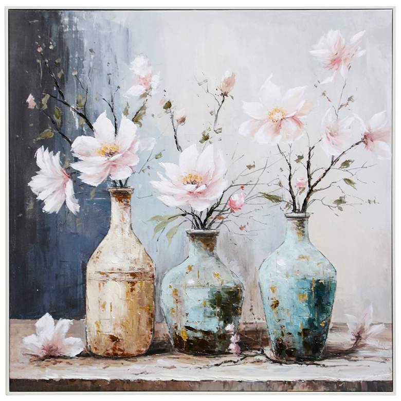 Image 1 Floral Still Life 30"W x 30"H Hand Embellished Canvas Wall Art