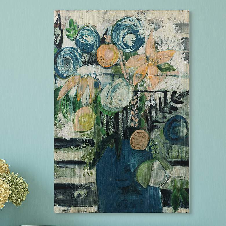 Image 1 Floral Stripe 36" High Giclee Printed Wood Wall Art