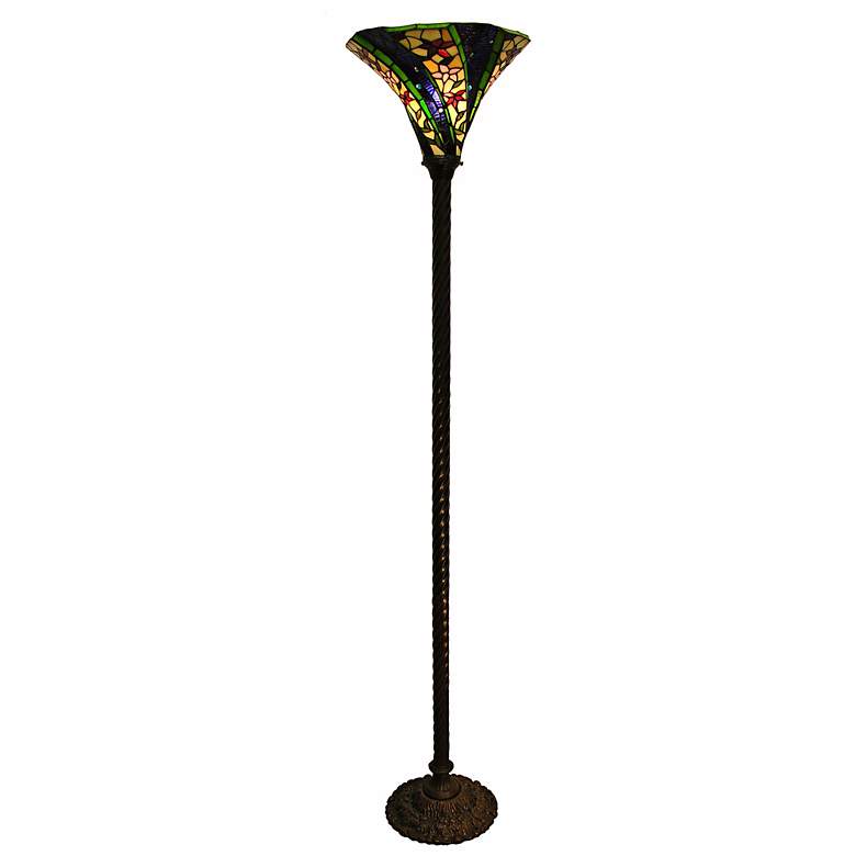 Image 1 Floral Swirl Tiffany Style Torchiere Floor Lamp