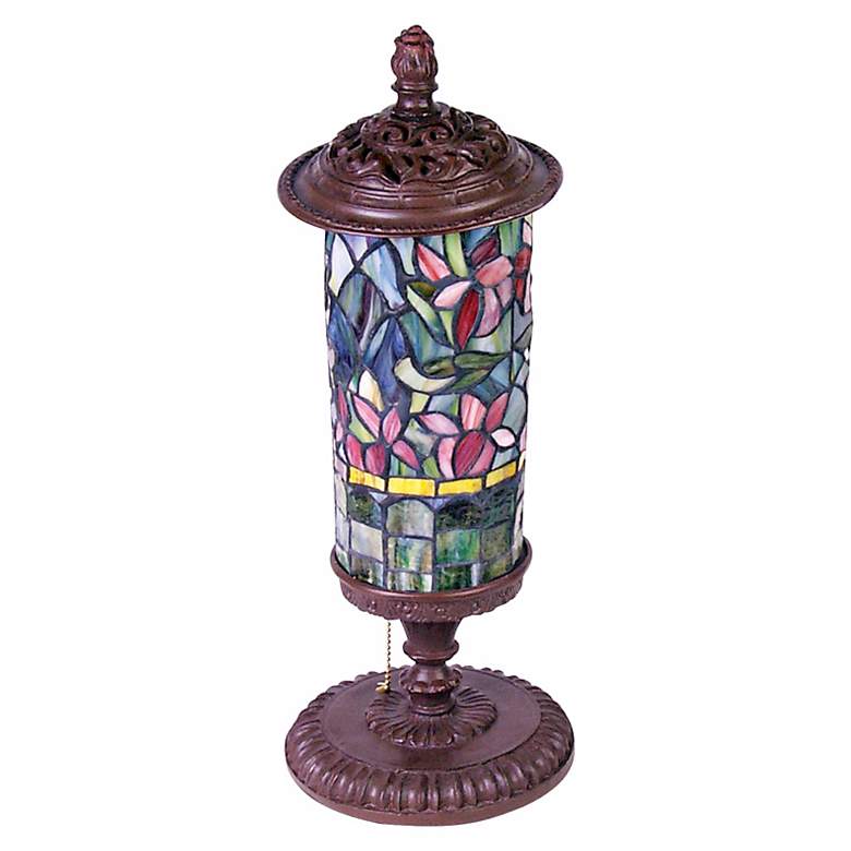 Image 1 Floral Tiffany Style Glass Cylinder Lamp